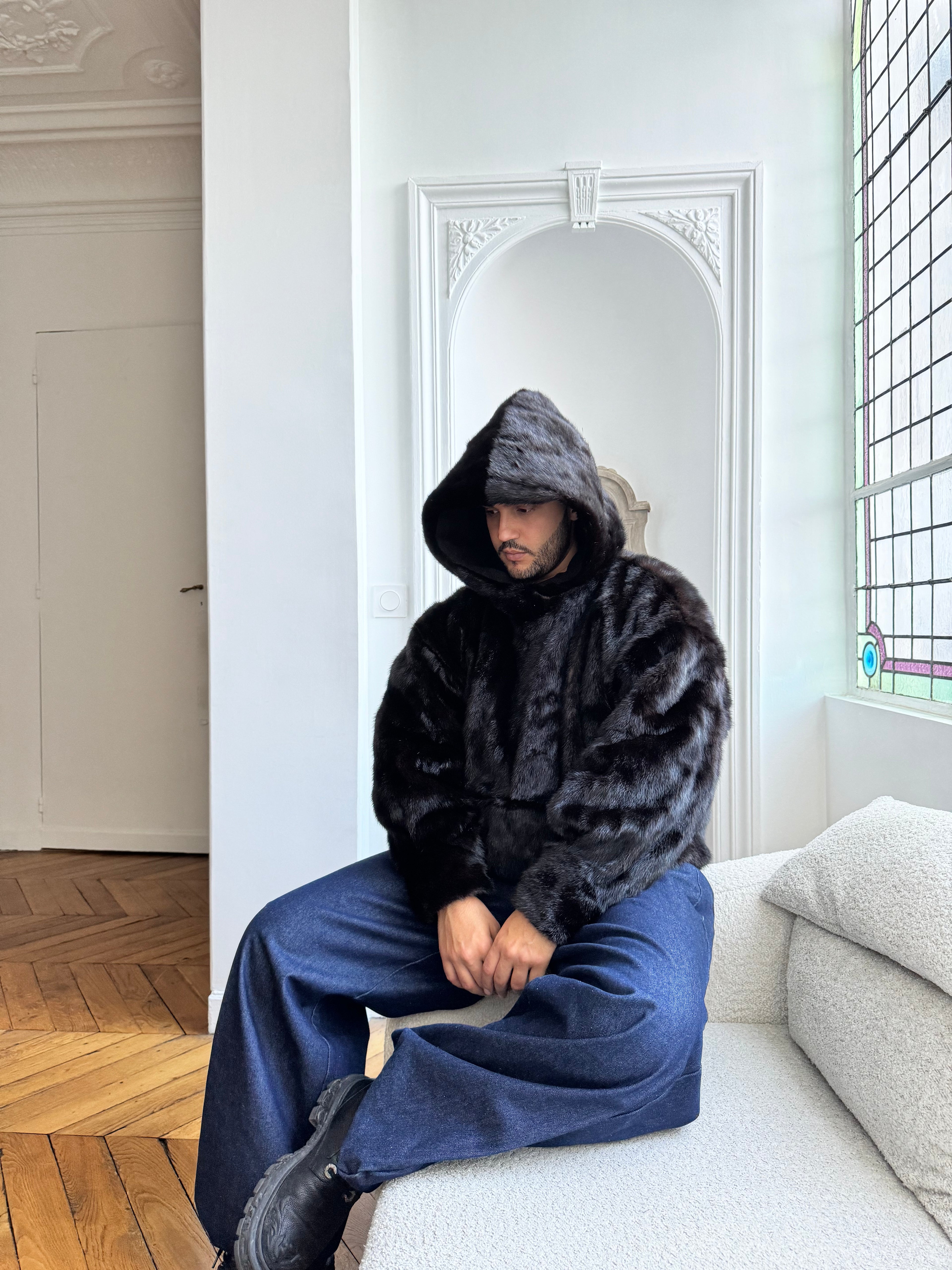 brown mink fur hoodie 